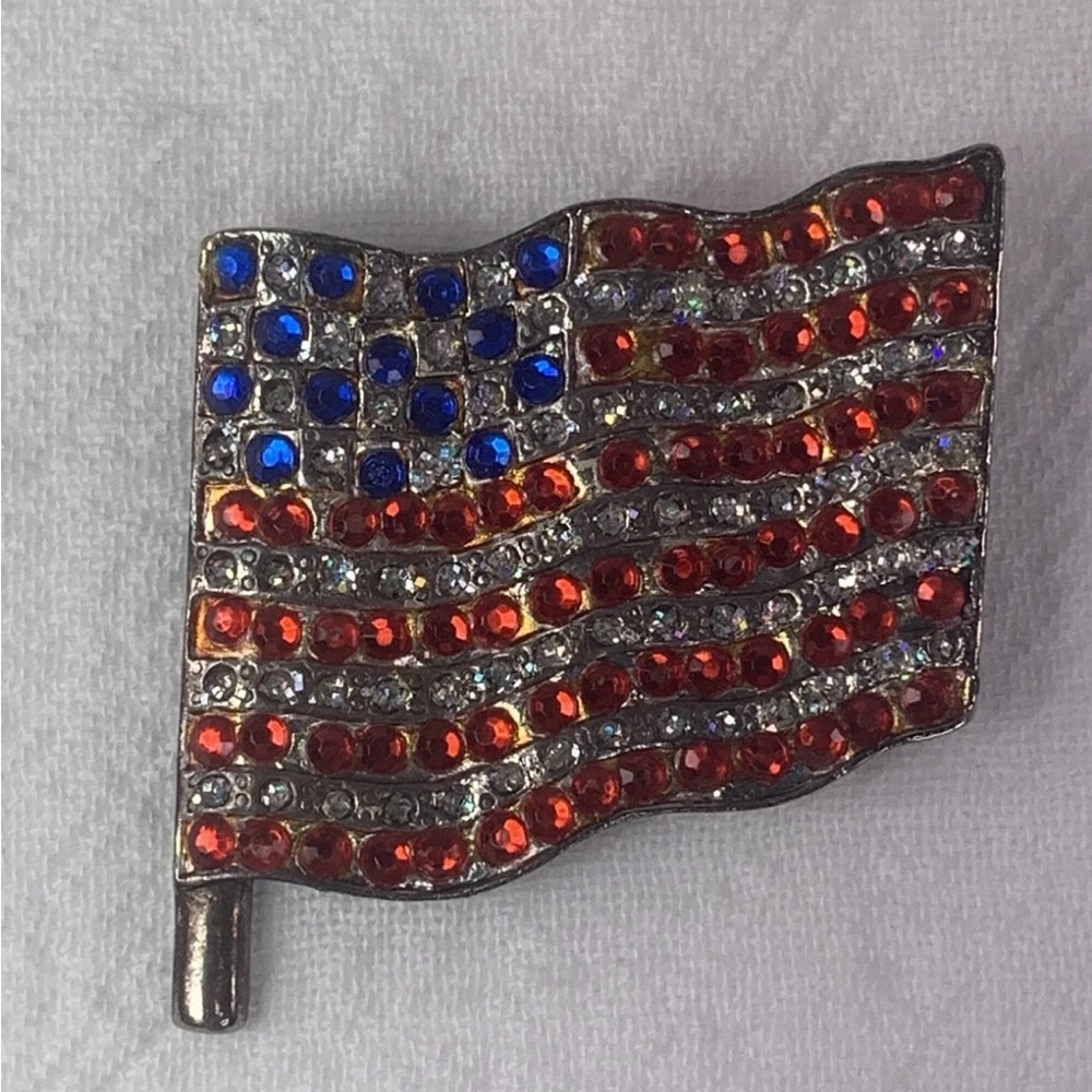 Rhinestone American Flag Brooch
